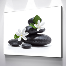 Load image into Gallery viewer, Floral Zen Stones White Bathroom Wall Art | Bathroom Wall Decor | Bathroom Canvas Art Prints | Canvas Wall Art