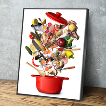 Load image into Gallery viewer, Kitchen Wall Art | Kitchen Canvas Wall Art | Kitchen Prints | Kitchen Artwork | Portrait Vegetables Ingredients Kitchen Red Pot