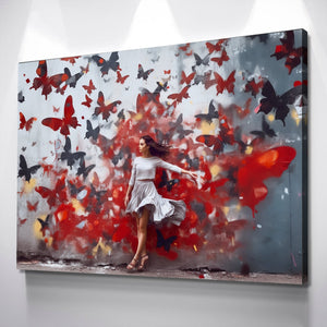 Graffiti Canvas Art | Girl Black and Red Butterflies Print Poster Art Canvas Wall Art | Living Room Bedroom Canvas Wall Art