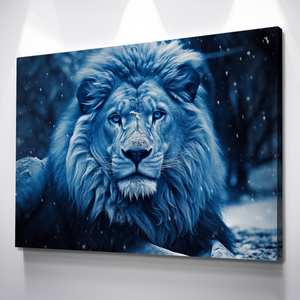 Lion Wall Art | Lion Canvas | Living Room Bedroom Canvas Wall Art Set | Blue Arctic Lion