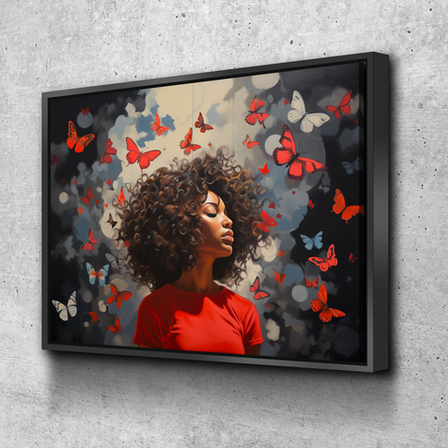 Graffiti Canvas Art | African American Girl Butterflies Print Poster Art Canvas Wall Art | Living Room Bedroom Canvas Wall Art | African American Art