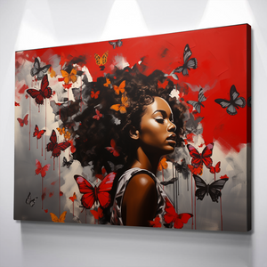 Graffiti Canvas Art | African American Girl Butterflies Print Poster Art Canvas Wall Art | Living Room Bedroom Canvas Wall Art | African American Art v2
