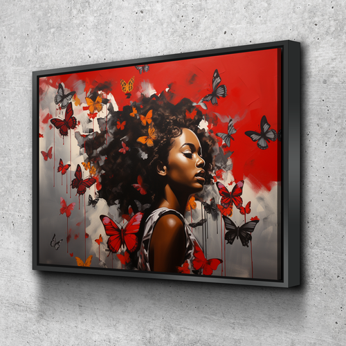 Graffiti Canvas Art | African American Girl Butterflies Print Poster Art Canvas Wall Art | Living Room Bedroom Canvas Wall Art | African American Art v2
