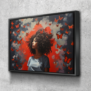 Graffiti Canvas Art | African American Girl Butterflies Print Poster Art Canvas Wall Art | Living Room Bedroom Canvas Wall Art | African American Art v4