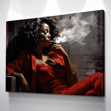 Load image into Gallery viewer, After the Party Girl Smoking in Red | African American Wall Art | African Canvas Art | Canvas Wall Art | Black History Month Canvas Art