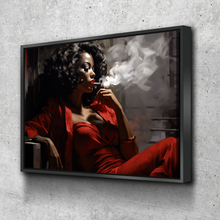 Load image into Gallery viewer, After the Party Girl Smoking in Red | African American Wall Art | African Canvas Art | Canvas Wall Art | Black History Month Canvas Art
