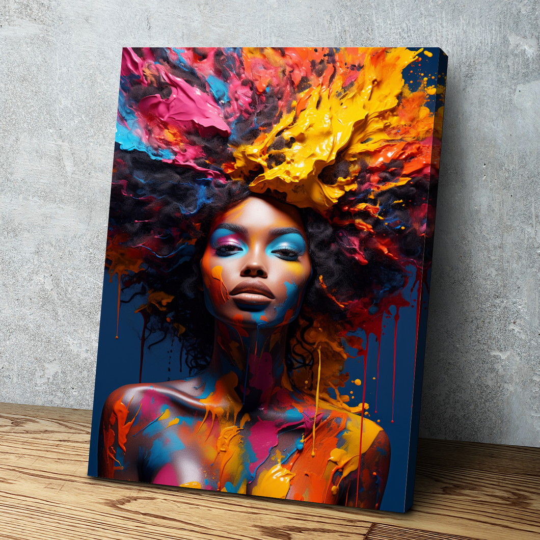 African American Wall Art | African Canvas Art | Canvas Wall Art | Colorful Paint Hair Woman Portrait Canvas Art