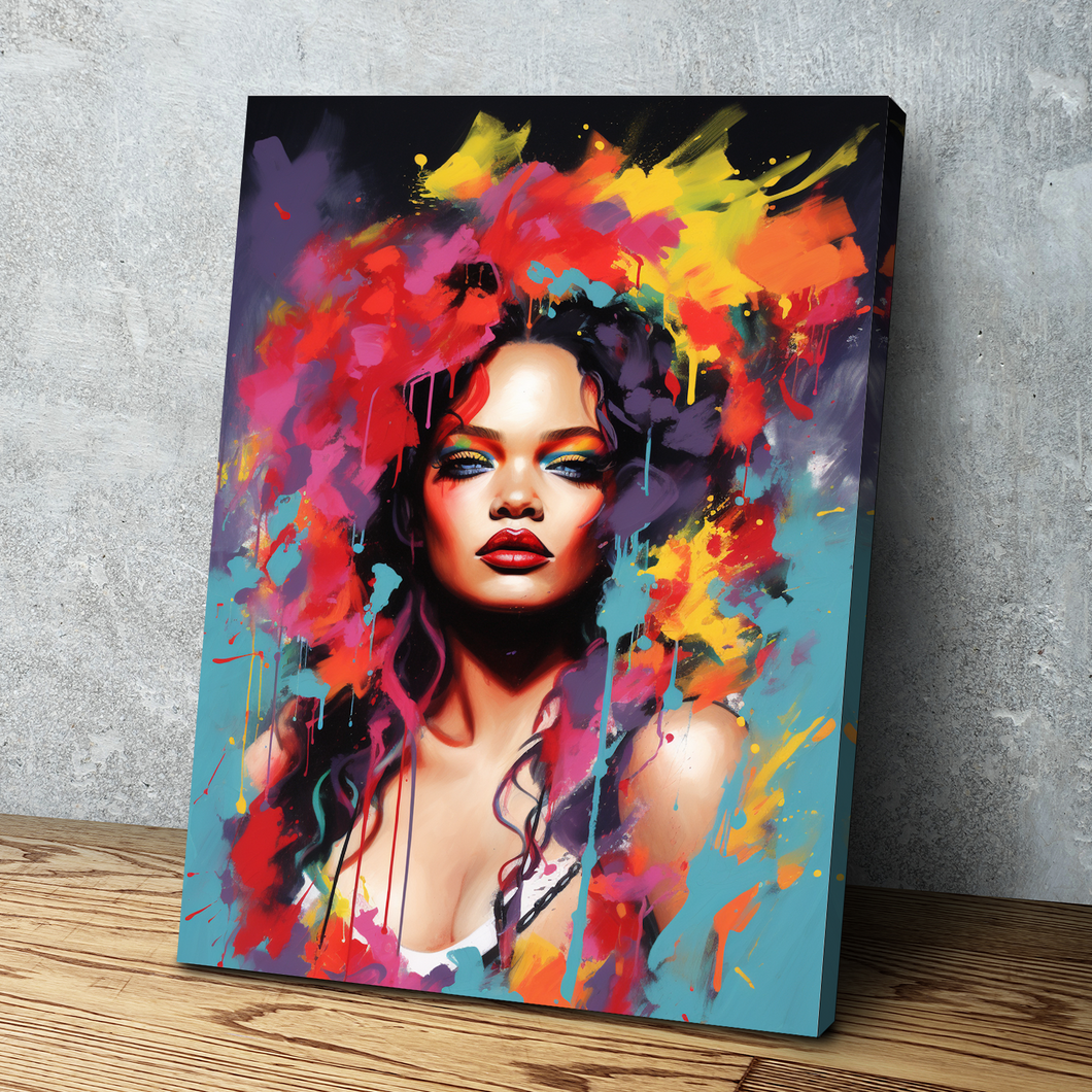 African American Wall Art | African Canvas Art | Canvas Wall Art | Colorful Paint Hair BadGalRiRi Inspired Portrait Canvas Art