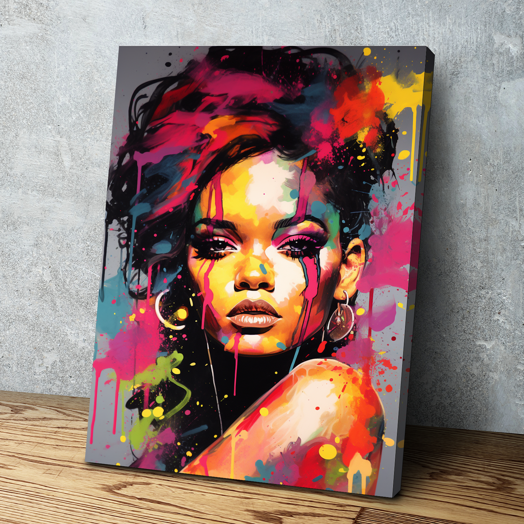 African American Wall Art | African Canvas Art | Canvas Wall Art | Colorful Paint Hair BadGalRiRi Inspired Portrait Canvas Art v2