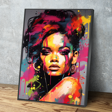 Load image into Gallery viewer, African American Wall Art | African Canvas Art | Canvas Wall Art | Colorful Paint Hair BadGalRiRi Inspired Portrait Canvas Art v2