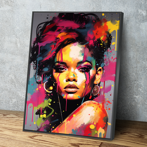 African American Wall Art | African Canvas Art | Canvas Wall Art | Colorful Paint Hair BadGalRiRi Inspired Portrait Canvas Art v2