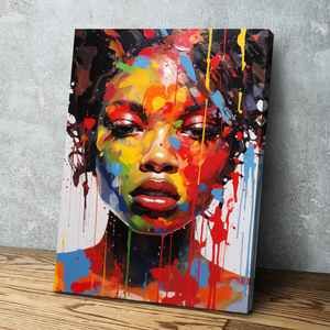 African American Wall Art | African Canvas Art | Canvas Wall Art | Colorful Paint Hair Portrait Canvas Art v2
