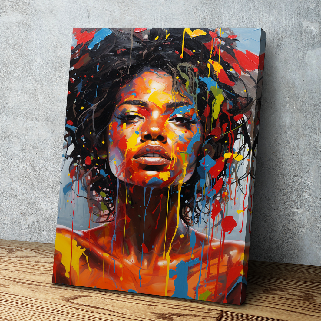 African American Wall Art | African Canvas Art | Canvas Wall Art | Colorful Paint Hair Portrait Canvas Art v3