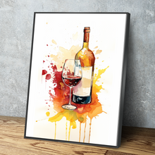 Load image into Gallery viewer, Kitchen Wall Art | Kitchen Canvas Wall Art | Kitchen Prints | Kitchen Artwork | Wine Bottle Glass v4
