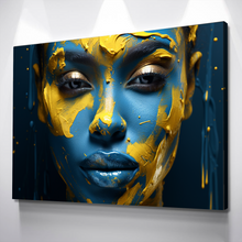 Load image into Gallery viewer, Blue and Gold Facial Paint | African American Wall Art | African Canvas Art | Canvas Wall Art | Black History Month Canvas Art