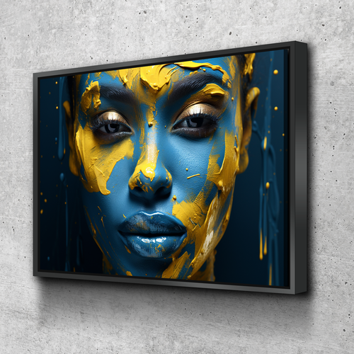 Blue and Gold Facial Paint | African American Wall Art | African Canvas Art | Canvas Wall Art | Black History Month Canvas Art