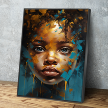 Load image into Gallery viewer, African American Wall Art | African Canvas Art | Canvas Wall Art | Blue and Gold Girl Nursery Art Portrait Canvas Art