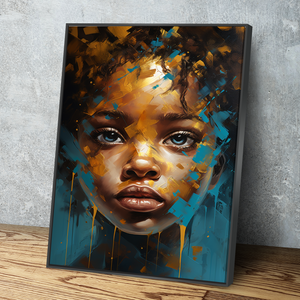 African American Wall Art | African Canvas Art | Canvas Wall Art | Blue and Gold Girl Nursery Art Portrait Canvas Art