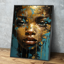 Load image into Gallery viewer, African American Wall Art | African Canvas Art | Canvas Wall Art | Blue and Gold Girl Nursery Art Portrait Canvas Art v2