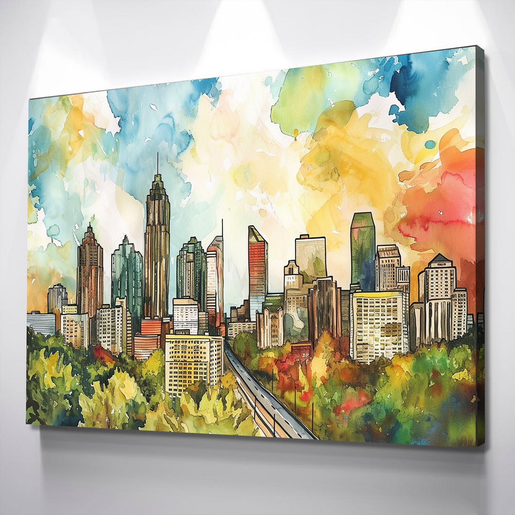 Abstract Watercolor Atlanta Skyline | Atlanta Canvas Wall Art | Atlanta Print Art | Atlanta Skyline Poster