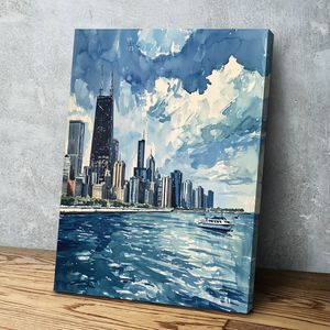 Abstract Watercolor Chicago Skyline | Chicago Canvas Wall Art | Chicago Print Art | Chicago Skyline Poster