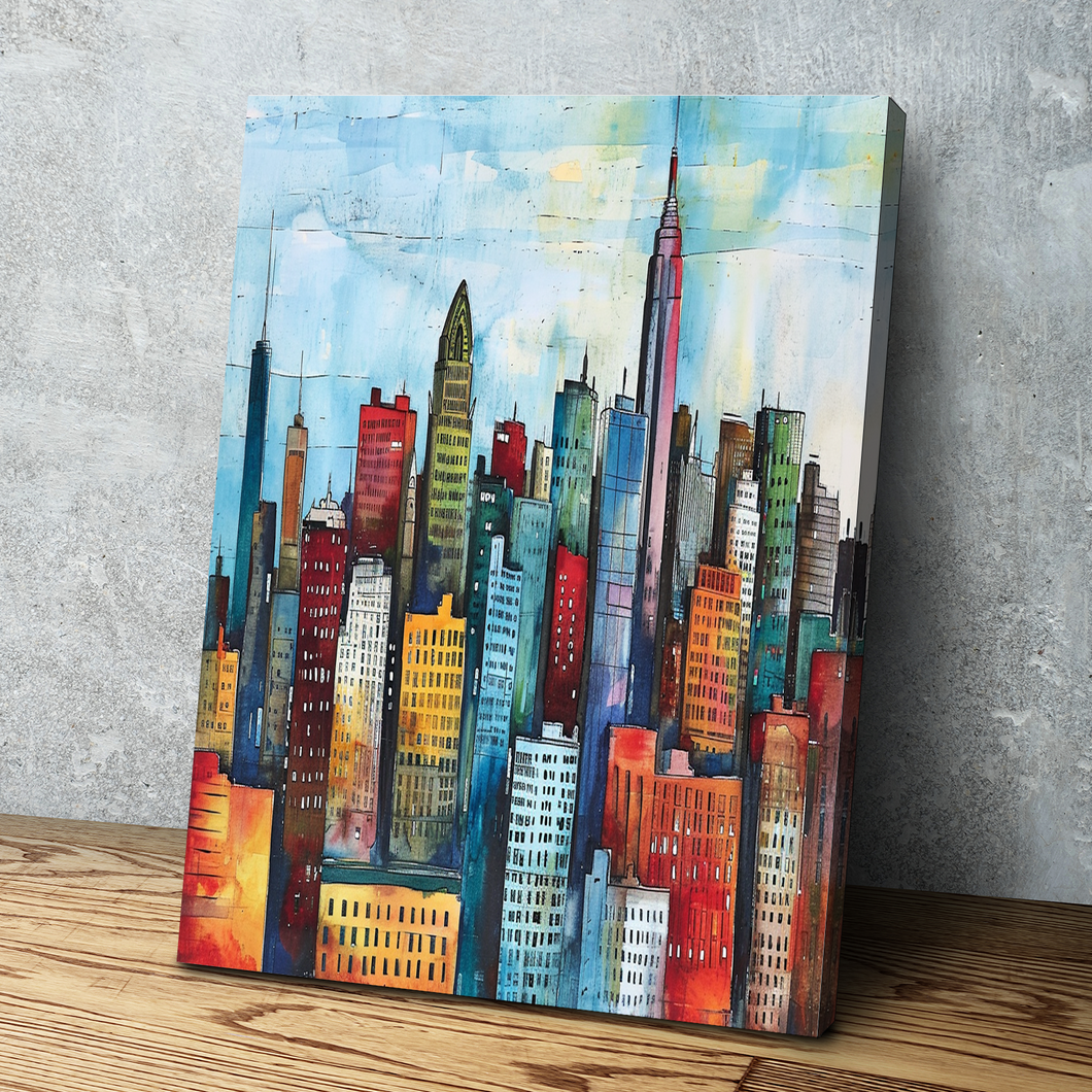 Abstract Watercolor New York Skyline | New York Canvas Wall Art | New York Print Art | New York Skyline Poster