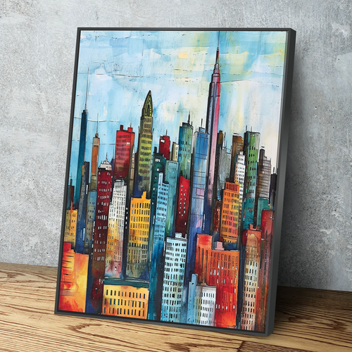 Abstract Watercolor New York Skyline | New York Canvas Wall Art | New York Print Art | New York Skyline Poster