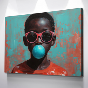 African Wall Art | Abstract African art | Canvas Wall Art | African American Boy Bubblegum Glasses Abstract v4