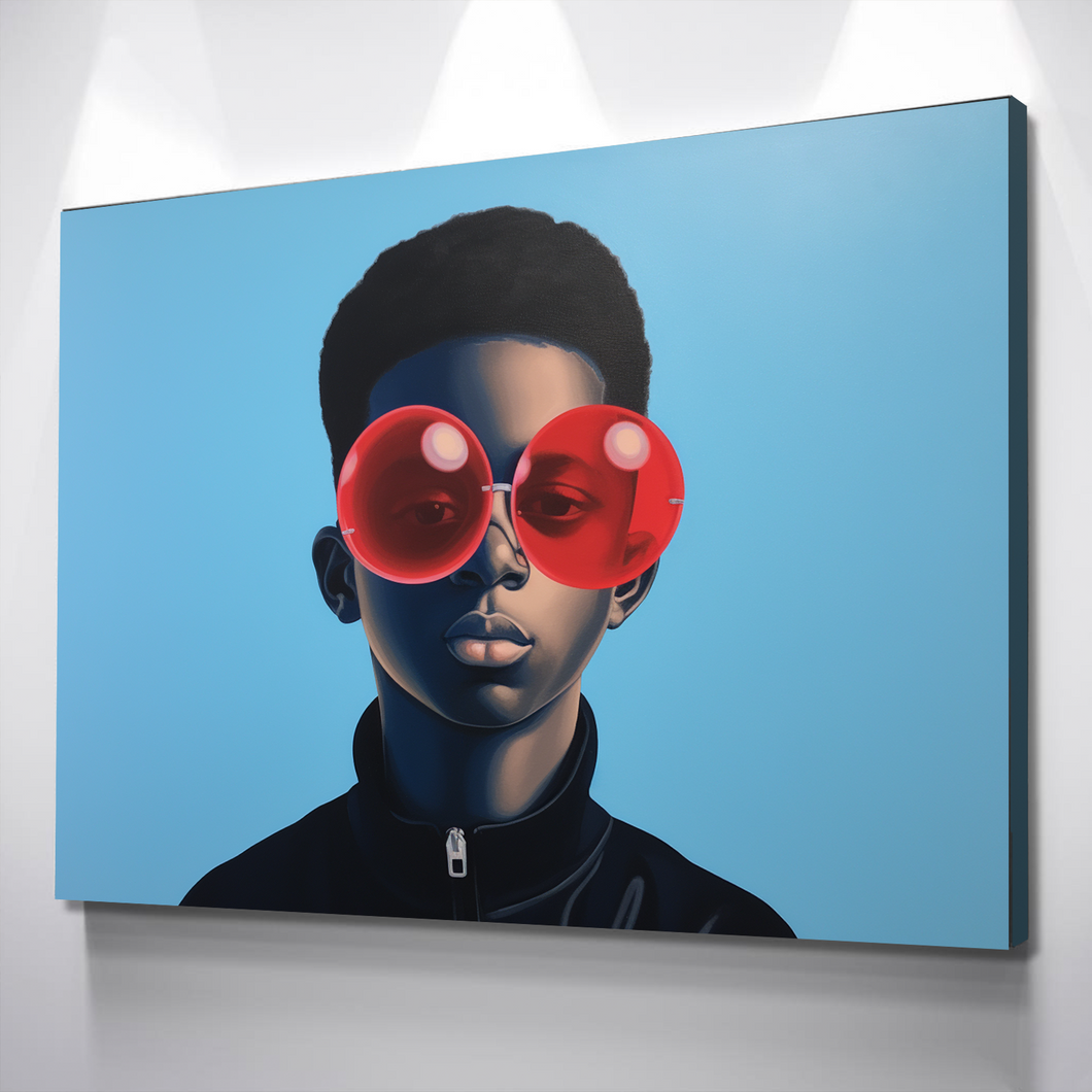 African Wall Art | Abstract African art | Canvas Wall Art | African American Boy Bubblegum Glasses Abstract v2