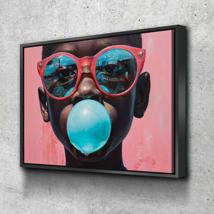 African Wall Art | Abstract African art | Canvas Wall Art | African American Boy Bubblegum Glasses Abstract v5