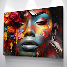 Load image into Gallery viewer, Graffiti Canvas Art | African American Girl Flowers Print Poster Art Canvas Wall Art | Living Room Bedroom Canvas Wall Art | African American Art