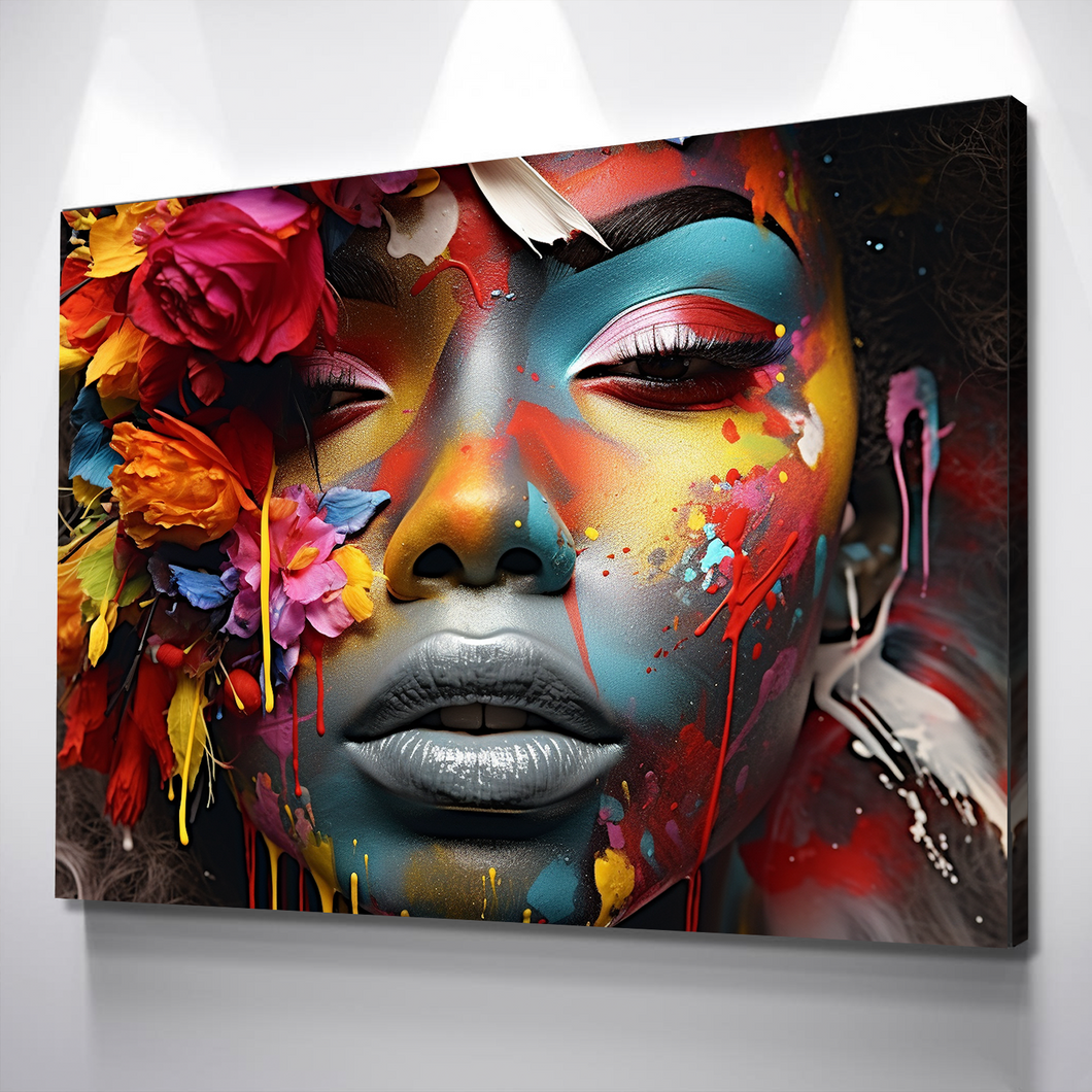 Graffiti Canvas Art | African American Girl Flowers Print Poster Art Canvas Wall Art | Living Room Bedroom Canvas Wall Art | African American Art