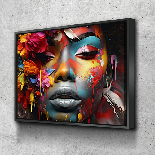 Graffiti Canvas Art | African American Girl Flowers Print Poster Art Canvas Wall Art | Living Room Bedroom Canvas Wall Art | African American Art