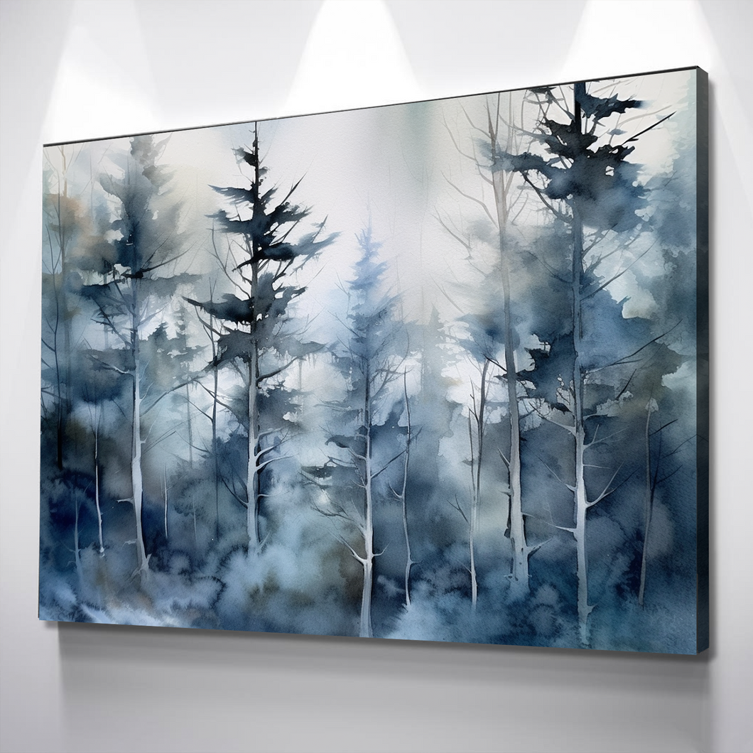 Living Room Wall Art| Landscape wall Art Canvas Prints | Forest Wall Art | Forest Scenery Canvas Wall Art | Blue Watercolor Forest Trees