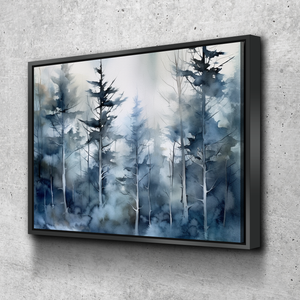 Living Room Wall Art| Landscape wall Art Canvas Prints | Forest Wall Art | Forest Scenery Canvas Wall Art | Blue Watercolor Forest Trees