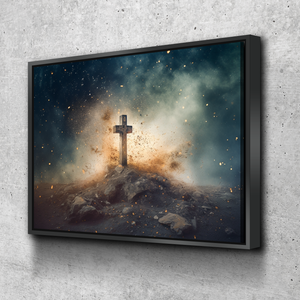 Christian Wall Art | Christian Art Gift | Cross Surrounded by Stars | Canvas Wall Art