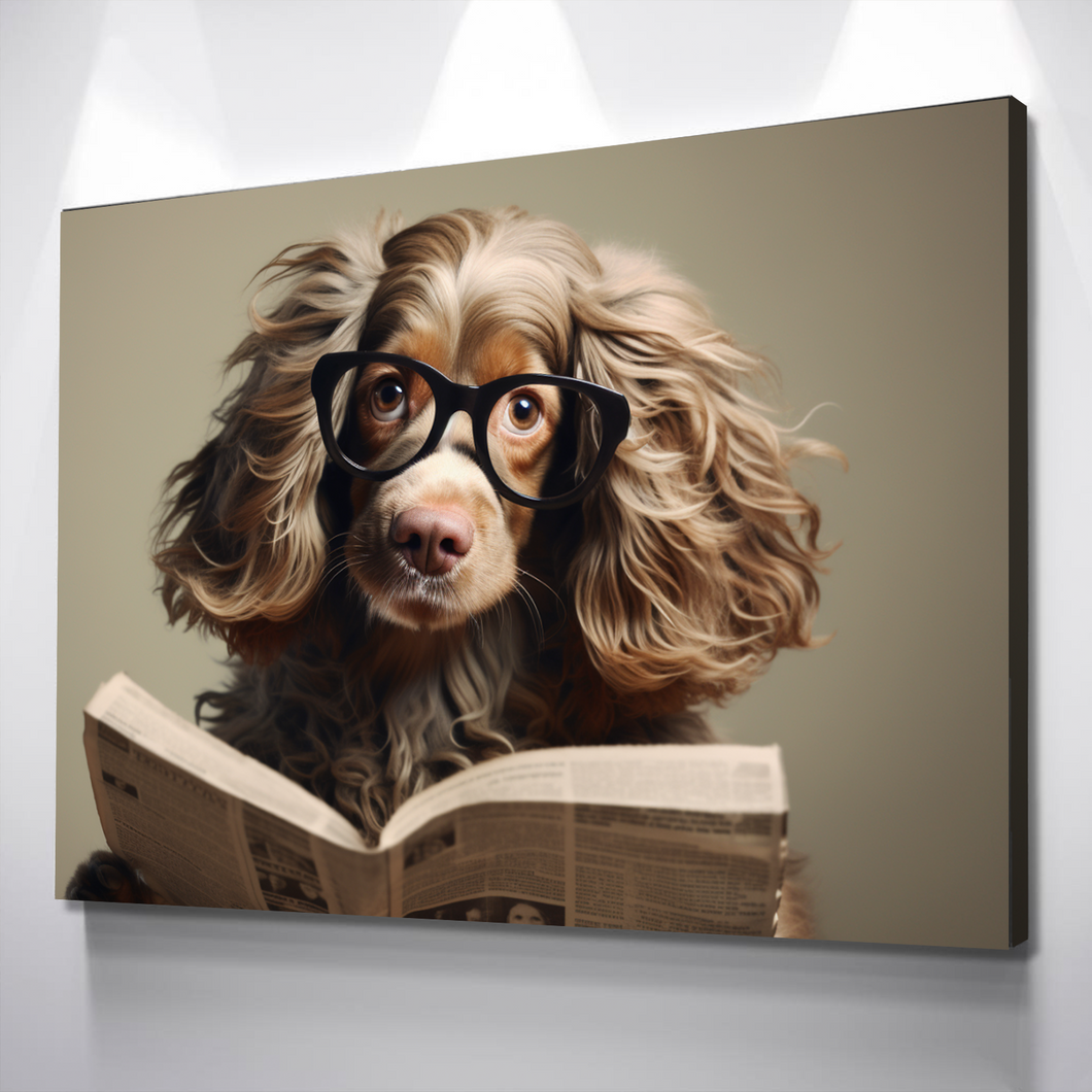 Dog Bathroom Art | Bathroom Wall Decor | Bathroom Canvas Art Prints | Canvas Wall Art | Cute Dog with Glasses Reading