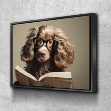 Load image into Gallery viewer, Dog Bathroom Art | Bathroom Wall Decor | Bathroom Canvas Art Prints | Canvas Wall Art | Cute Dog with Glasses Reading