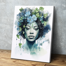 Load image into Gallery viewer, Bathroom Wall Art | African American Wall Art | African Canvas Art | Canvas Wall Art | Beautiful Woman with Flowers on Face Portrait Canvas Art v2