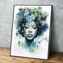 Load image into Gallery viewer, Bathroom Wall Art | African American Wall Art | African Canvas Art | Canvas Wall Art | Beautiful Woman with Flowers on Face Portrait Canvas Art v2