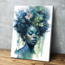 Load image into Gallery viewer, African American Wall Art | African Canvas Art | Canvas Wall Art | Beautiful Woman with Flowers on Face Portrait Canvas Art