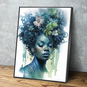 African American Wall Art | African Canvas Art | Canvas Wall Art | Beautiful Woman with Flowers on Face Portrait Canvas Art