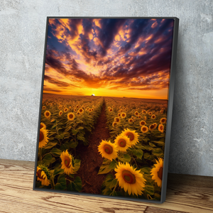 Sunflower Canvas Painting | Summer Sunflower Field Flowers Yellow | Sunflower Canvas Wall Art | Sunflower Wall Decor Print | Living Room Bathroom Bedroom Wall Decor v5