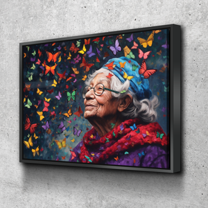 Graffiti Canvas Art | Old Lady Butterflies Print Poster Art Canvas Wall Art | Living Room Bedroom Canvas Wall Art