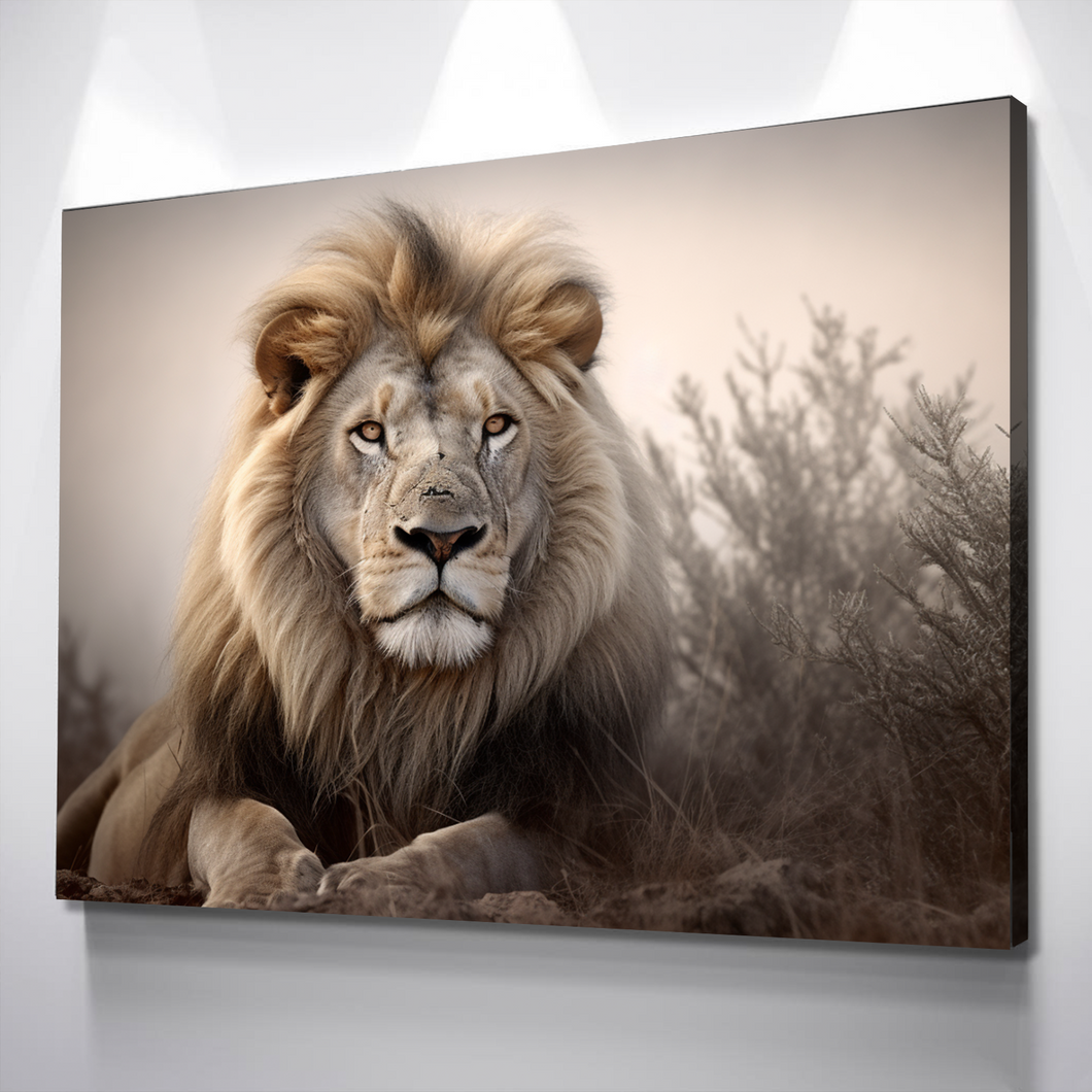 Lion Wall Art | Lion Canvas | Living Room Bedroom Canvas Wall Art Set | Lion with Long Mane Sitting on a Hillside
