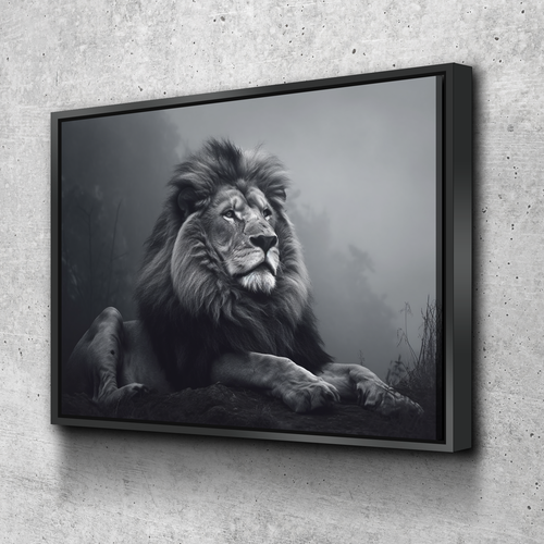 Lion Wall Art | Lion Canvas | Living Room Bedroom Canvas Wall Art Set | Lion with Long Mane Sitting on a Hillside v2