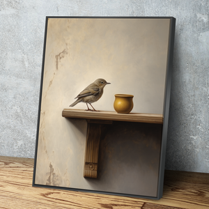 Bird Perched on a Shelf Canvas Painting  | Bird Canvas Wall Art | Bird Wall Decor Print | Living Room Bathroom Bedroom Wall Decor