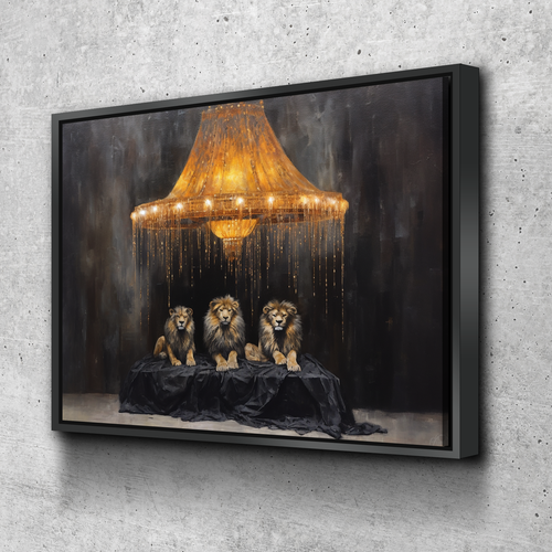 Lion Wall Art | Lion Canvas | Living Room Bedroom Canvas Wall Art Set | Lions Resting Under Chandelier