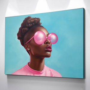 African Wall Art | Abstract African art | Canvas Wall Art | African American Girl Bubblegum Glasses Abstract v3