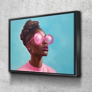 African Wall Art | Abstract African art | Canvas Wall Art | African American Girl Bubblegum Glasses Abstract v3